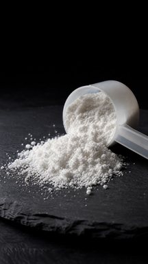 AI image: creatine powder spilling from a scoop